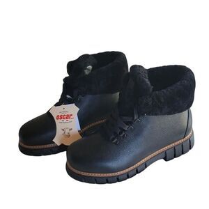 Oscar Sport Womens Boots Black 9.5 Combat Kira Shearling Lined Made in Italy New